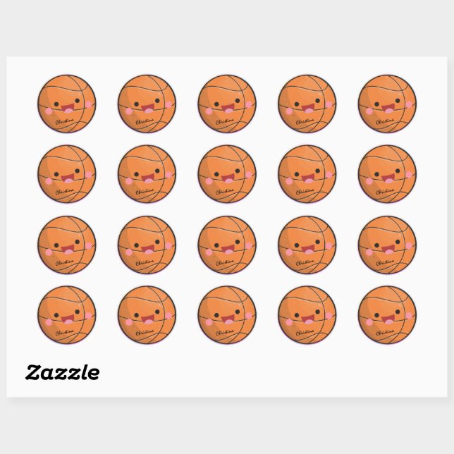 Cute Colourful Kawaii Basketball Ball Player's Nam Classic Round Sticker (Sheet)