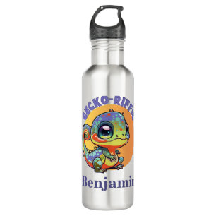 Cute Colourful Kawaii Gecko Custom Text Name Kids 710 Ml Water Bottle