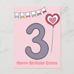 Cute Colourful Kids' 3rd Birthday Postcard