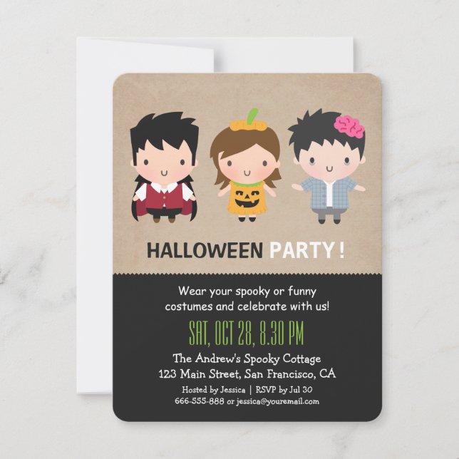 Cute Colourful Kids Halloween Party Invitations (Front)