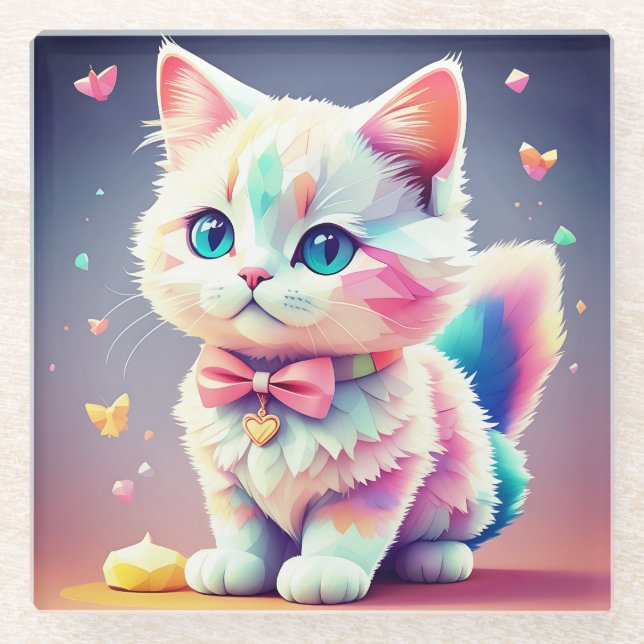 Cute Colourful Kitten-84301 Glass Coaster (Front)