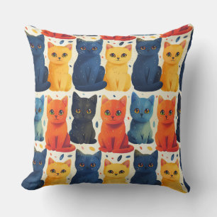 Cute colourful kittens children's pattern throw pillow