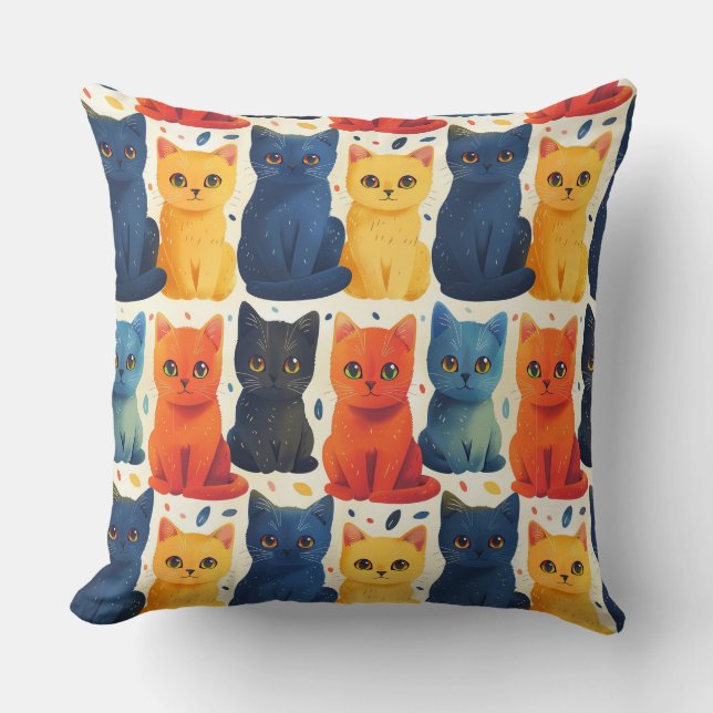 Cute colourful kittens children's pattern  throw pillow (Front)