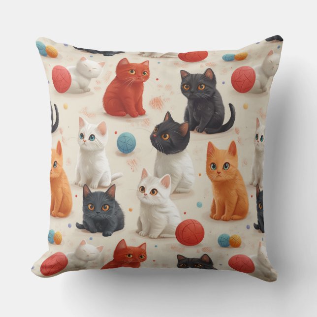 Cute colourful kittens children's pattern  throw pillow (Front)