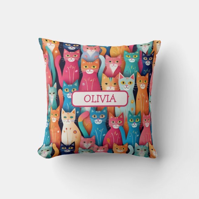 Cute Colourful Kittens Pattern Throw Pillow (Front)