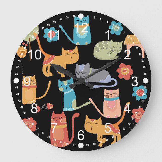 Cute Colourful Kitty Cats Gifts for Cat Lovers Large Clock (Front)