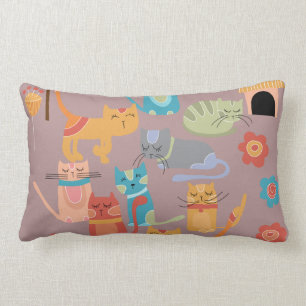 Cute Colourful Kitty Cats Gifts for Cat Lovers Lumbar Pillow