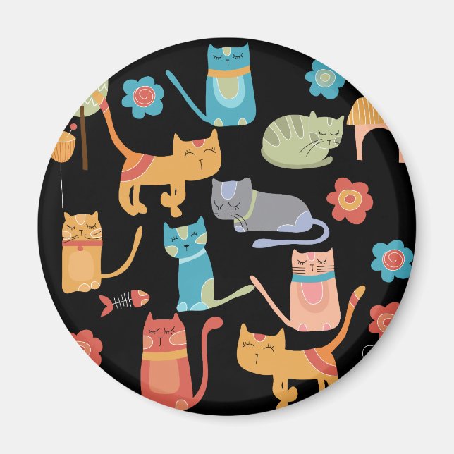 Cute Colourful Kitty Cats Gifts for Cat Lovers Magnet (Front)