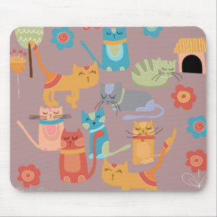Cute Colourful Kitty Cats Gifts for Cat Lovers Pin Mouse Pad