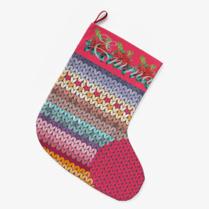 Cute Colourful Knitted Personalized Large Christmas Stocking