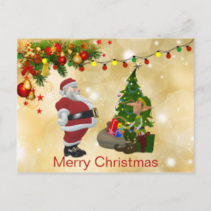 Cute, Colourful Lights, Santa Claus, Elf, Christma Postcard