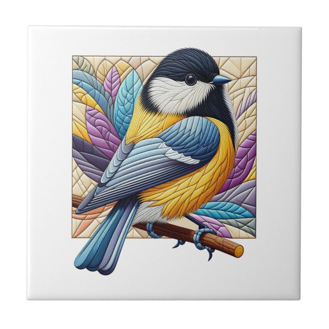 Cute & Colourful Little Bird on Branch Quiltyle Tile (Front)