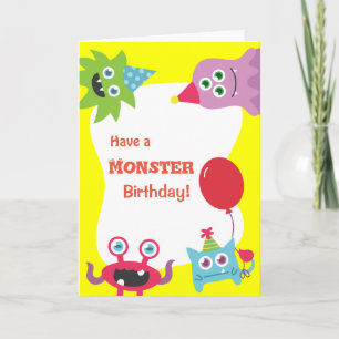 Cute Colourful Little Monster Happy Birthday Card