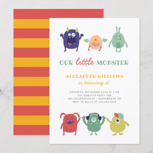 Cute Colourful Little Monster Kid's Birthday Invitation