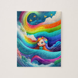 Cute Colourful Little Princess With Rainbow Jigsaw Puzzle