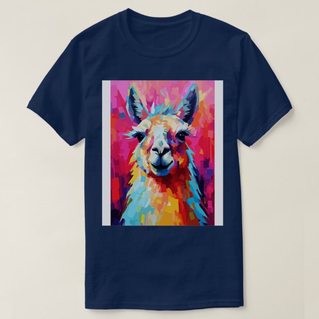 Cute Colourful Llama Abstract Art T-Shirt (Design Front)