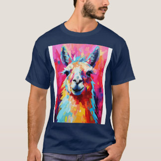Cute Colourful Llama Abstract Art T-Shirt