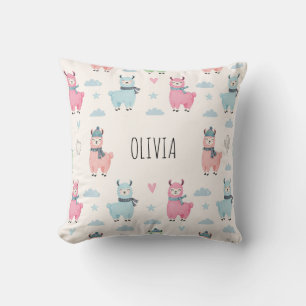 Cute Colourful Llamas Alpacas Throw Pillow