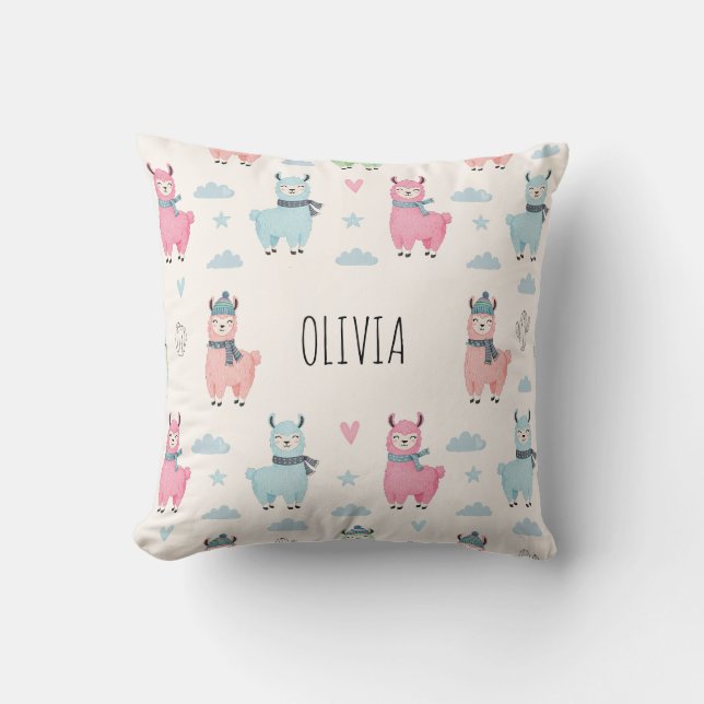 Cute Colourful Llamas Alpacas Throw Pillow (Front)