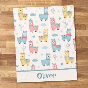 Cute Colourful Llamas with Scarves Fleece Blanket