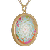 Cute Colourful Lotus Flower Monogram Gold Plated Necklace (Front Left)
