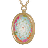Cute Colourful Lotus Flower Monogram Gold Plated Necklace (Front Right)