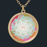 Cute Colourful Lotus Flower Monogram Gold Plated Necklace<br><div class="desc">Beautifully hand drawn illustration  of blue lotus surrounded by a soft rainbow of colours. Easily personalize with your initial - even choose your desired colour of font.</div>