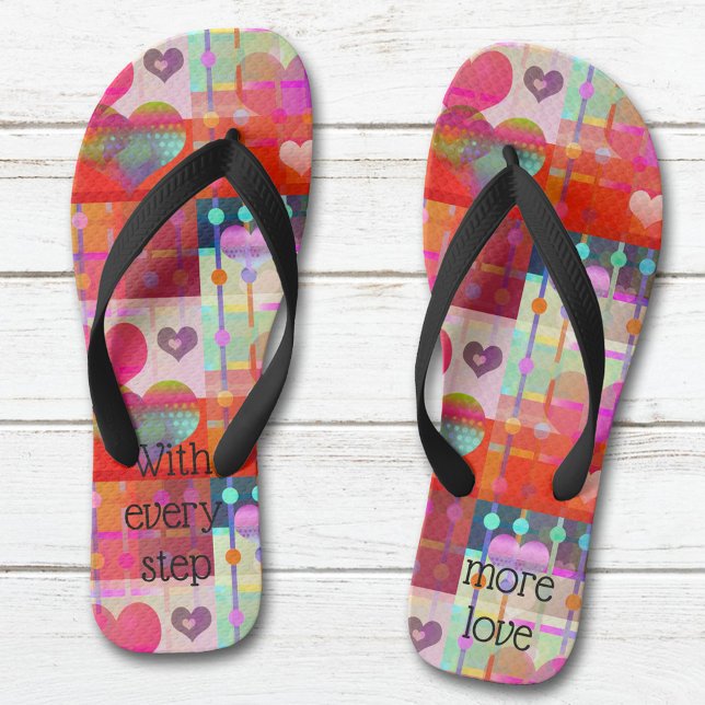 Cute Colourful Love Hearts Flip Flops (Flip flops showing a colorful hearts pattern - love grows one step at a time - bridal - sweetheart)