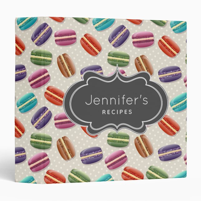 Cute Colourful Macarons Pattern Recipe Binder (Front/Spine)