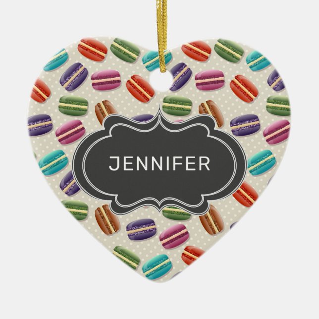Cute Colourful Macarons Pattern with Fancy Frame Ceramic Ornament (Front)