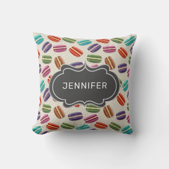 Cute Colourful Macarons Pattern with Fancy Frame Throw Pillow (Front)