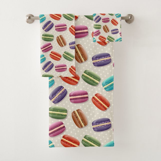 Cute Colourful Macarons Pattern with Polka Dots Bath Towel Set (Insitu)