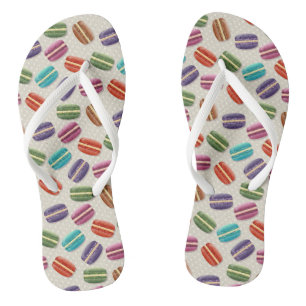Cute Colourful Macarons Pattern with Polka Dots Flip Flops