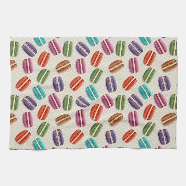 Cute Colourful Macarons Pattern with Polka Dots Kitchen Towel (Horizontal)
