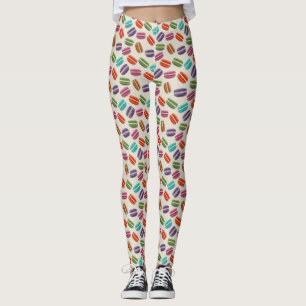 Cute Colourful Macarons Pattern with Polka Dots Leggings
