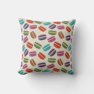 Cute Colourful Macarons Pattern with Polka Dots Throw Pillow