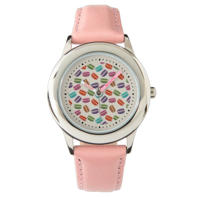 Cute Colourful Macarons Pattern with Polka Dots Watch (Front)
