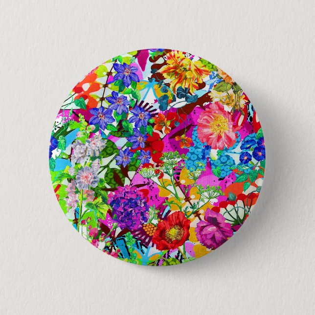 Cute colourful magic flowers All-Over-Print T-Shir 2 Inch Round Button (Front)