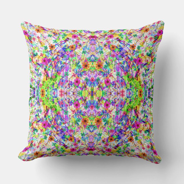 Cute colourful magic summer flowers throw pillow (Front)