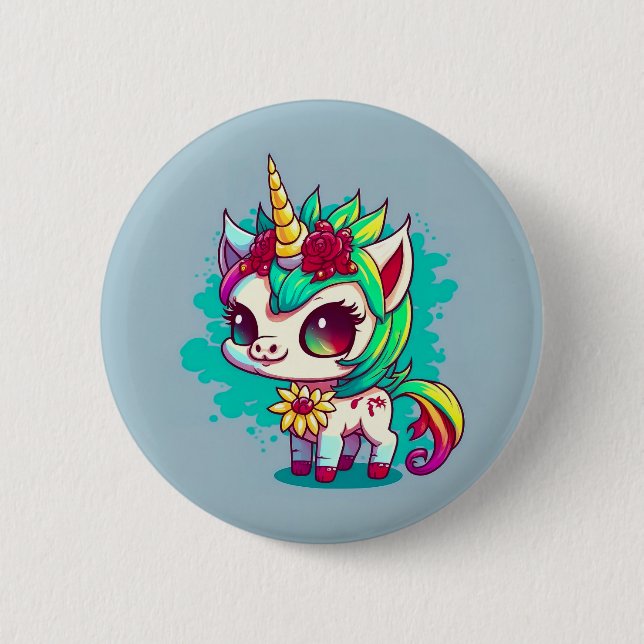 Cute Colourful Magical Creature Unicorn Artwork | 2 Inch Round Button (Front)