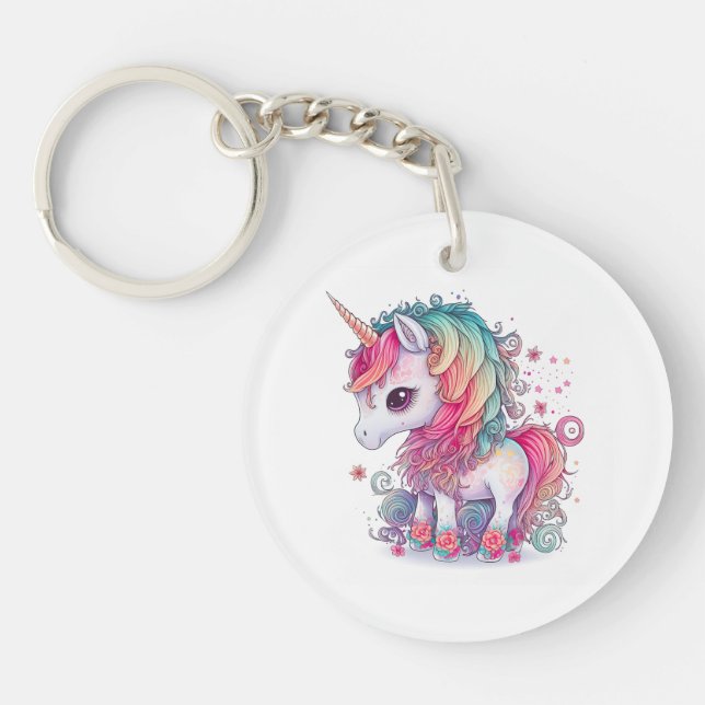 Cute Colourful Magical Creature Unicorn Artwork | Keychain (Front)