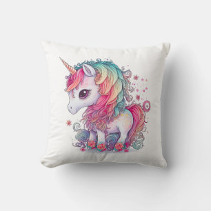 Cute Colourful Magical Creature Unicorn Artwork   Throw Pillow