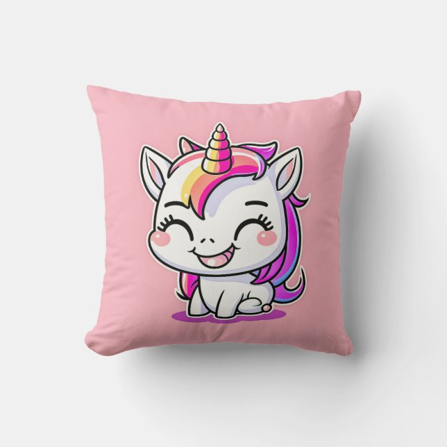 Cute Colourful Magical Happy Unicorn Artwork | Throw Pillow (Front)