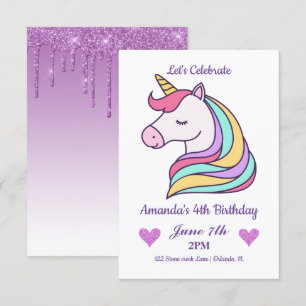 Cute Colourful Magical Unicorn Birthday Invitation