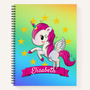 Cute Colourful Magical Unicorn Kids Name Notebook