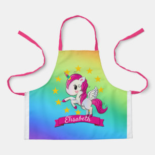 Cute Colourful Magical Unicorn Rainbow Kids Name Apron