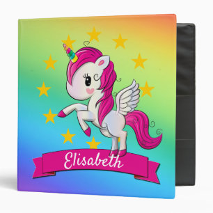 Cute Colourful Magical Unicorn Rainbow Kids Name Binder