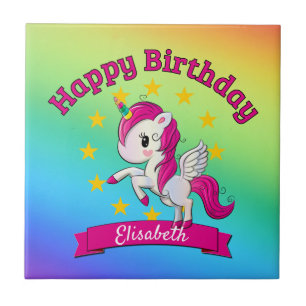 Cute Colourful Magical Unicorn Rainbow Kids Name Tile