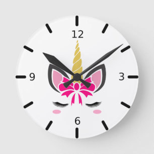 Cute Colourful Magical Unicorn Round Clock