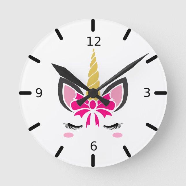 Cute Colourful Magical Unicorn Round Clock (Front)